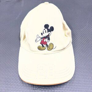 Vintage Disney Mickey Mouse Embroidered Cream Baseball Cap With Leather Strap